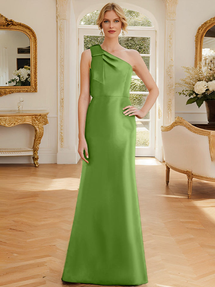 Robe de Mère de la Mariée en Satin Sans Manches à Une Épaule et Fourreau/Colonne avec Nœud