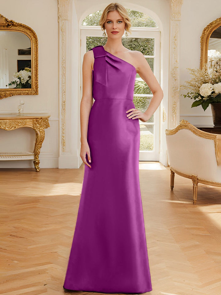 Robe de Mère de la Mariée en Satin Sans Manches à Une Épaule et Fourreau/Colonne avec Nœud