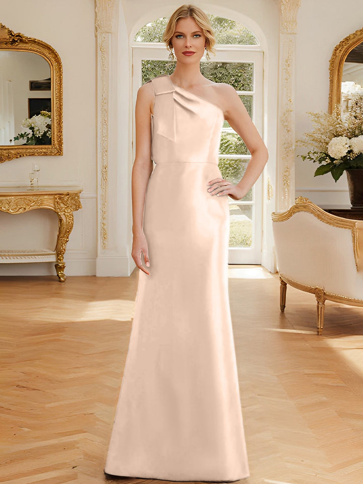 Robe de Mère de la Mariée en Satin Sans Manches à Une Épaule et Fourreau/Colonne avec Nœud