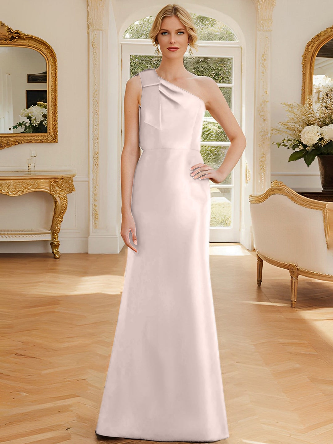 Robe de Mère de la Mariée en Satin Sans Manches à Une Épaule et Fourreau/Colonne avec Nœud