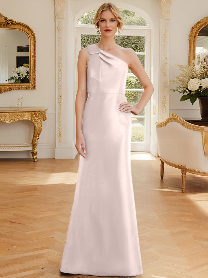 Robe de Mère de la Mariée en Satin Sans Manches à Une Épaule et Fourreau/Colonne avec Nœud