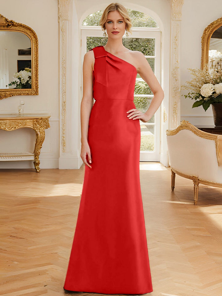 Robe de Mère de la Mariée en Satin Sans Manches à Une Épaule et Fourreau/Colonne avec Nœud