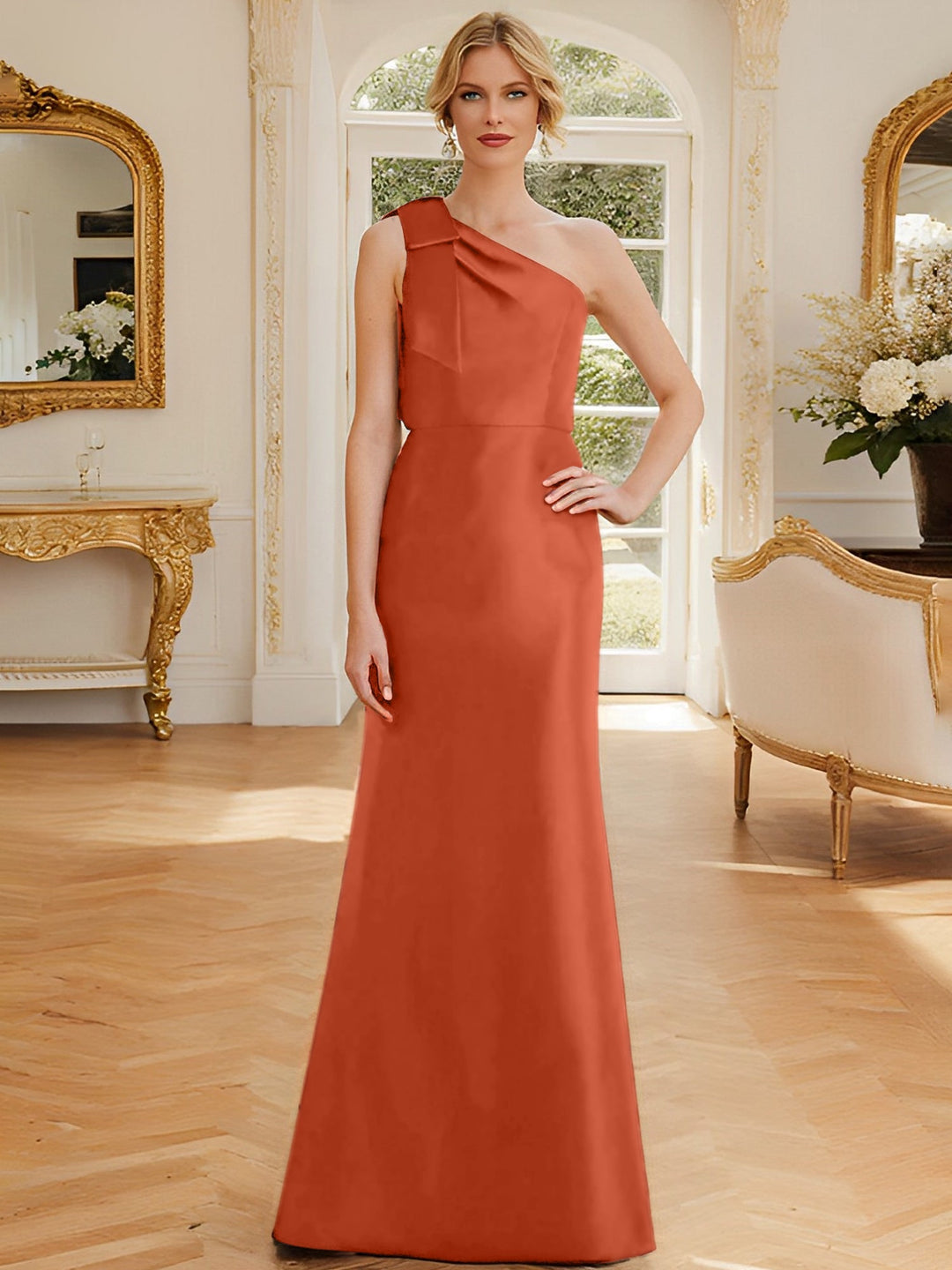 Robe de Mère de la Mariée en Satin Sans Manches à Une Épaule et Fourreau/Colonne avec Nœud