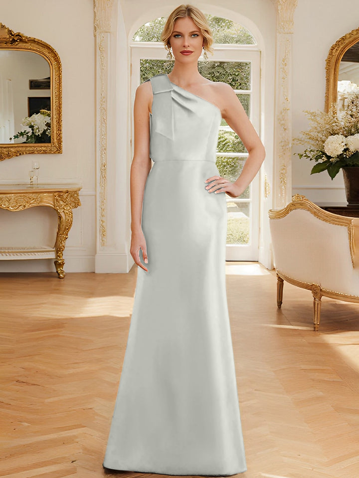 Robe de Mère de la Mariée en Satin Sans Manches à Une Épaule et Fourreau/Colonne avec Nœud