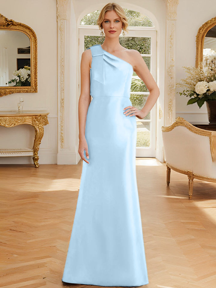 Robe de Mère de la Mariée en Satin Sans Manches à Une Épaule et Fourreau/Colonne avec Nœud