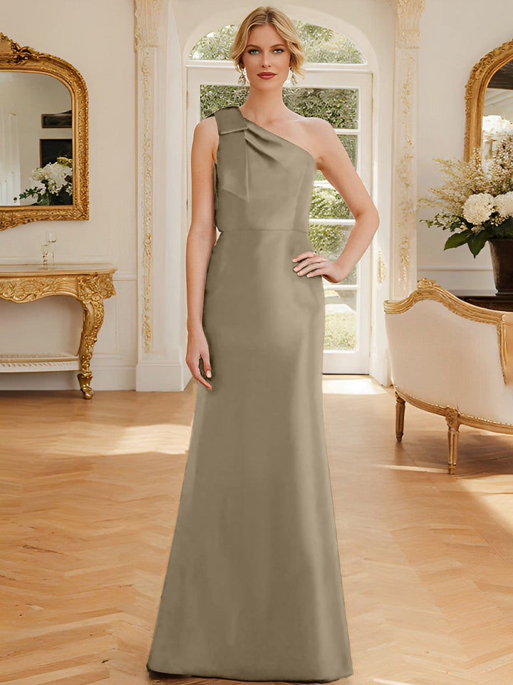 Robe de Mère de la Mariée en Satin Sans Manches à Une Épaule et Fourreau/Colonne avec Nœud