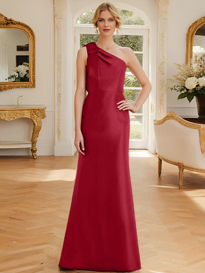 Robe de Mère de la Mariée en Satin Sans Manches à Une Épaule et Fourreau/Colonne avec Nœud