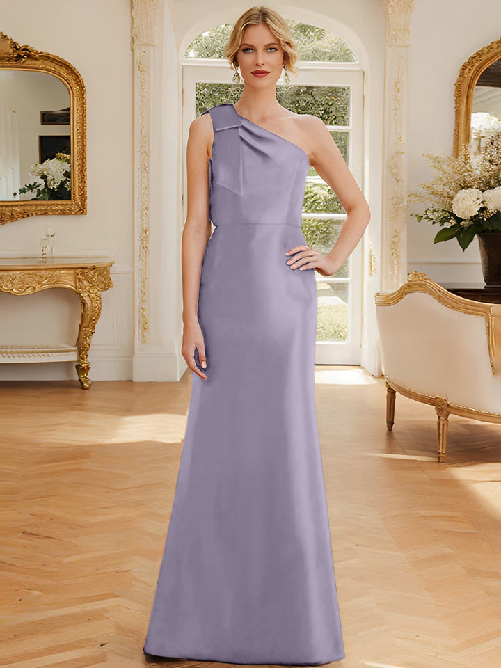 Robe de Mère de la Mariée en Satin Sans Manches à Une Épaule et Fourreau/Colonne avec Nœud