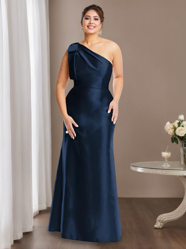 Robe de Mère de la Mariée en Satin Sans Manches à Une Épaule et Fourreau/Colonne avec Nœud