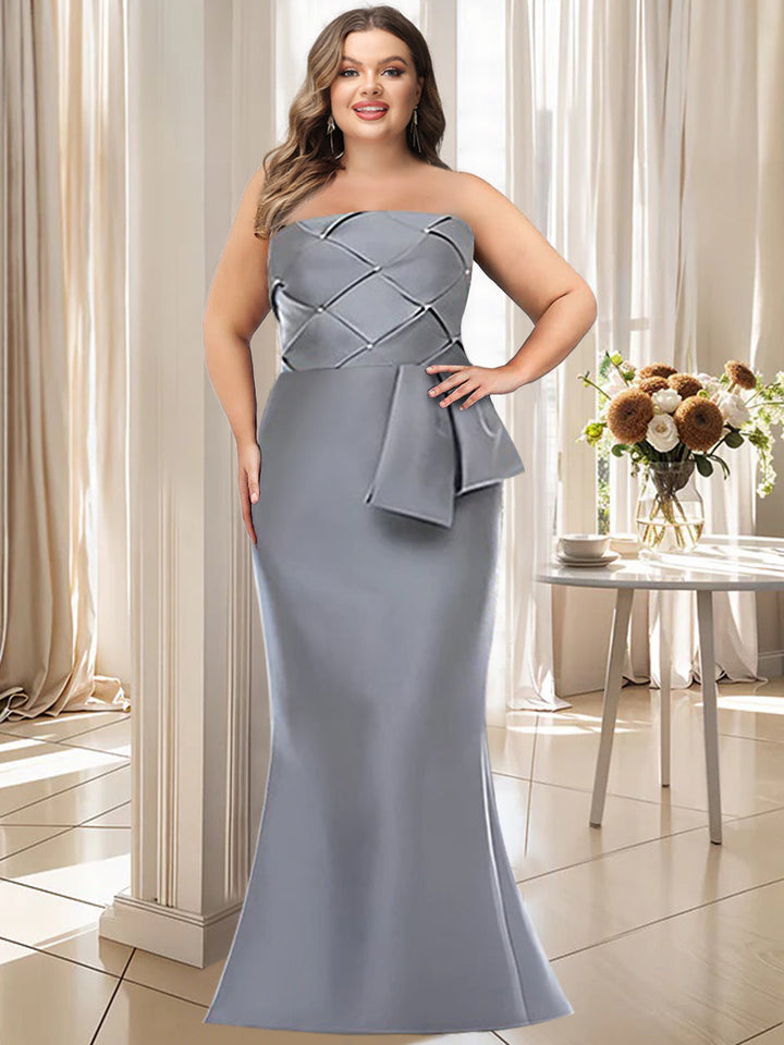 Robe de Mère de la Mariée Grande Taille, Sans Bretelles, Style Sirène, Longueur Au Sol, avec Nœud Papillon