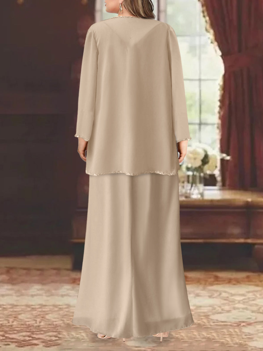 Robe de Mère de la Mariée Grande Taille, Fourreau/Colonne, Col en V, Longueur Cheville, avec Veste et Paillettes