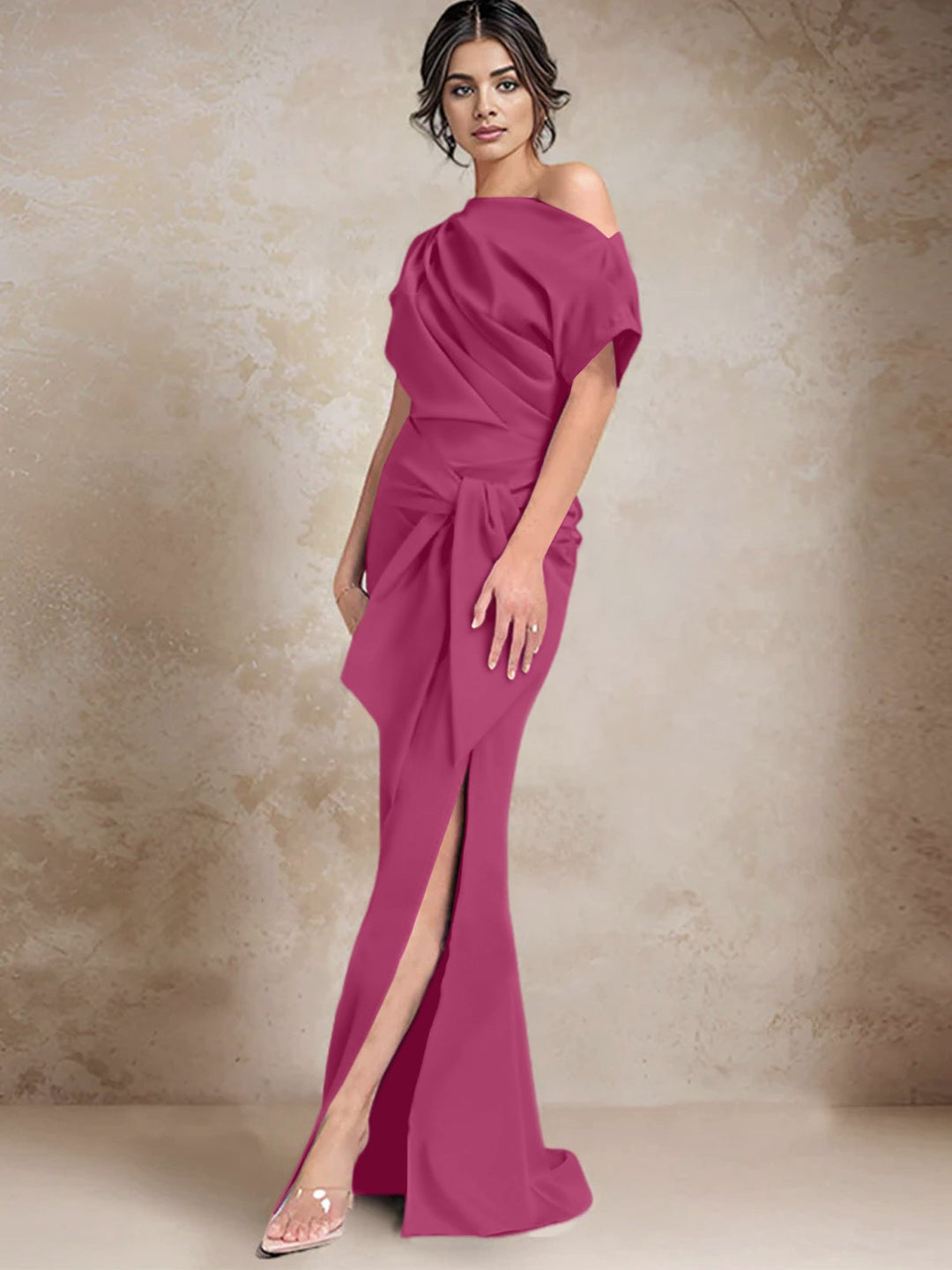 Robes de Mère de la Mariée à Une Épaule, Style Trompette/Sirène, avec Fente Sur le Côté