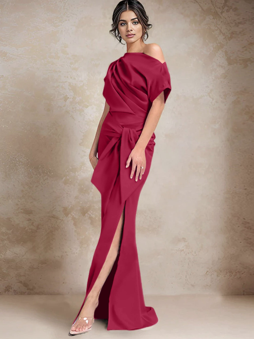 Robes de Mère de la Mariée à Une Épaule, Style Trompette/Sirène, avec Fente Sur le Côté