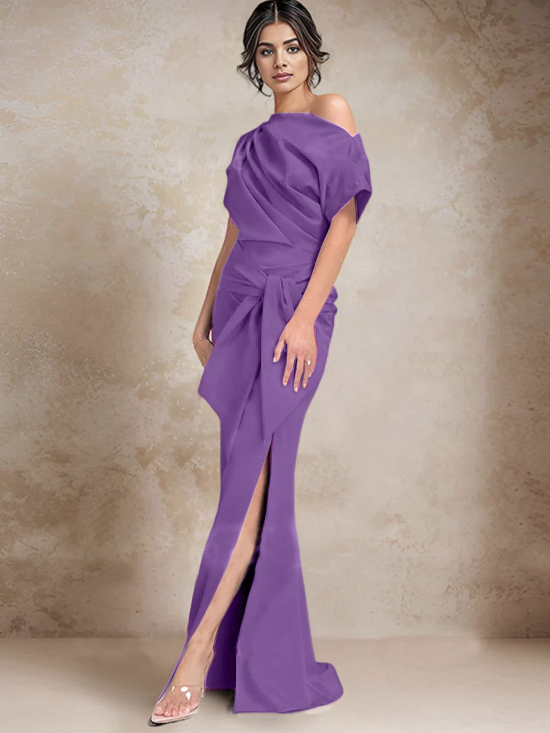 Robes de Mère de la Mariée à Une Épaule, Style Trompette/Sirène, avec Fente Sur le Côté
