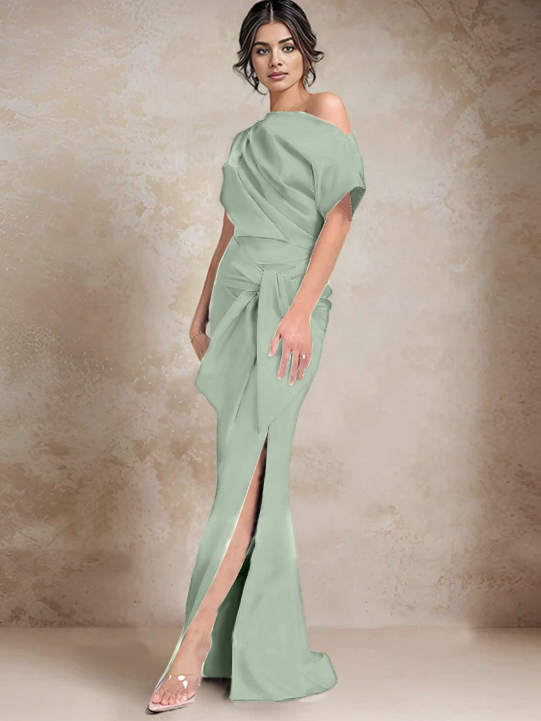 Robes de Mère de la Mariée à Une Épaule, Style Trompette/Sirène, avec Fente Sur le Côté
