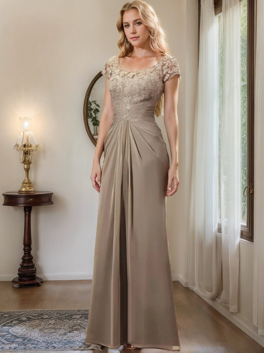 Robe de Mère de la Mariée en Mousseline de Soie, Longueur Au Sol, Fourreau/Colonne, avec Volants en Dentelle