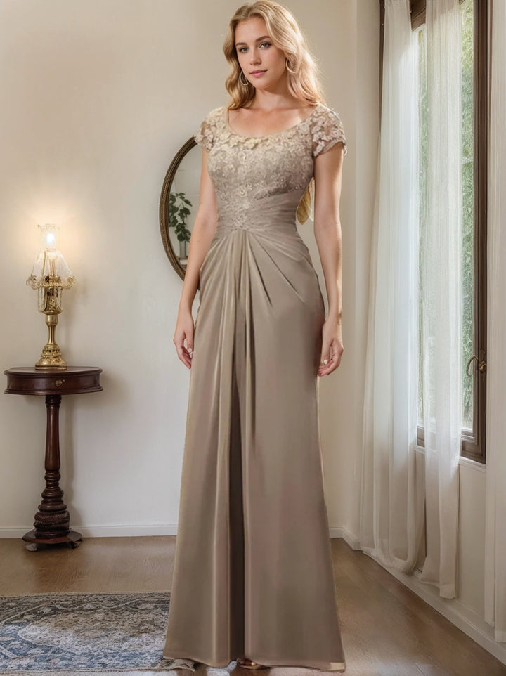 Robe de Mère de la Mariée en Mousseline de Soie, Longueur Au Sol, Fourreau/Colonne, avec Volants en Dentelle