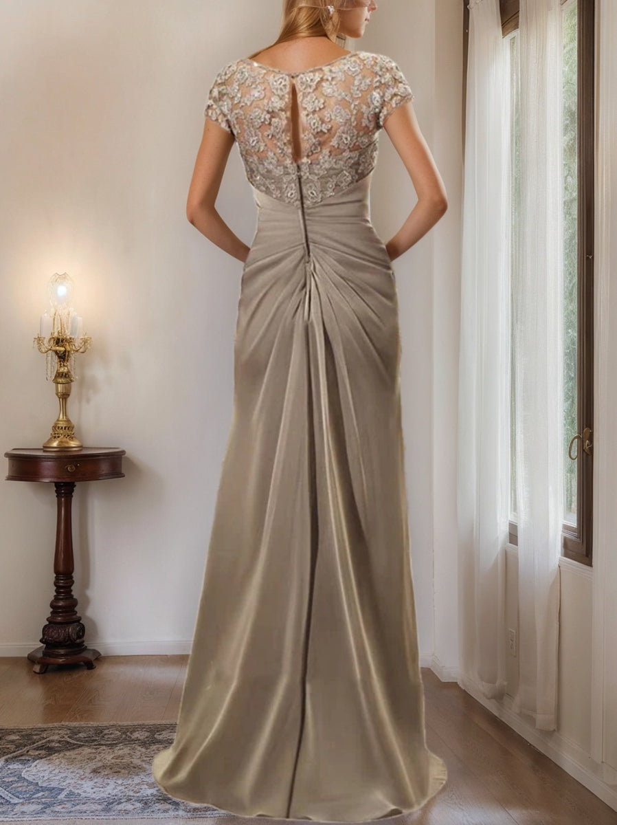 Robe de Mère de la Mariée en Mousseline de Soie, Longueur Au Sol, Fourreau/Colonne, avec Volants en Dentelle