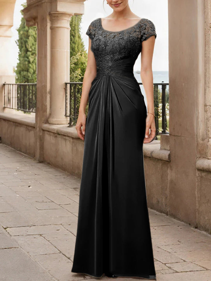 Robe de Mère de la Mariée en Mousseline de Soie, Longueur Au Sol, Fourreau/Colonne, avec Volants en Dentelle