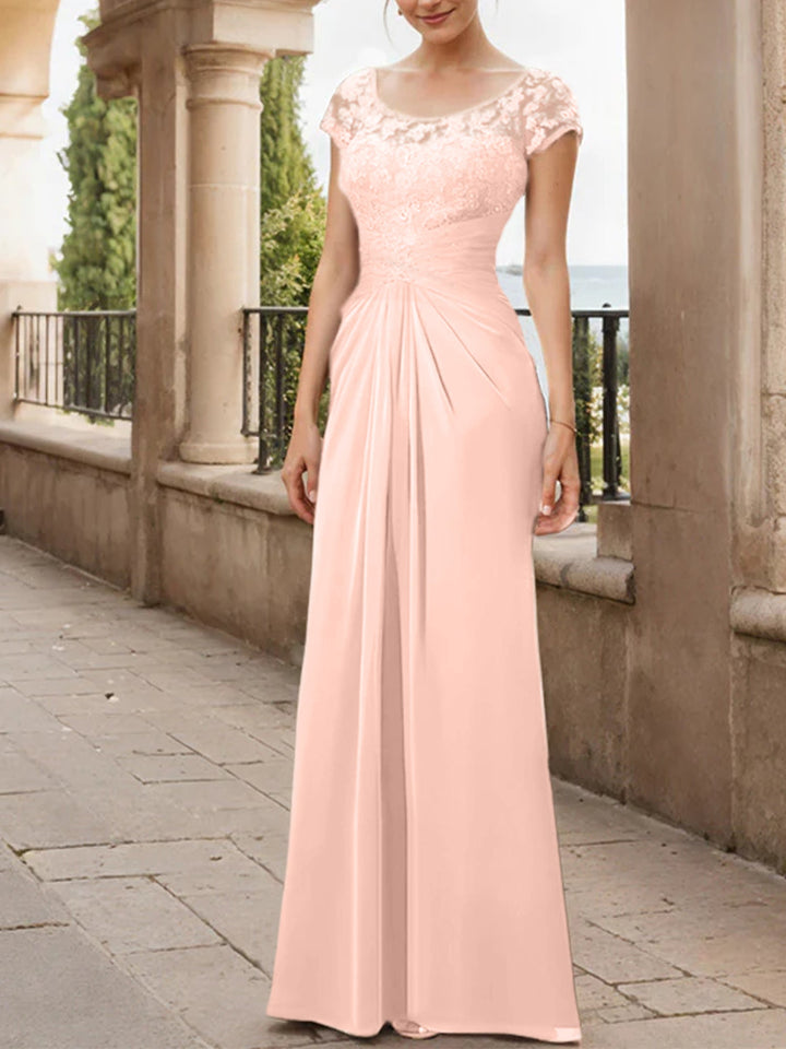 Robe de Mère de la Mariée en Mousseline de Soie, Longueur Au Sol, Fourreau/Colonne, avec Volants en Dentelle