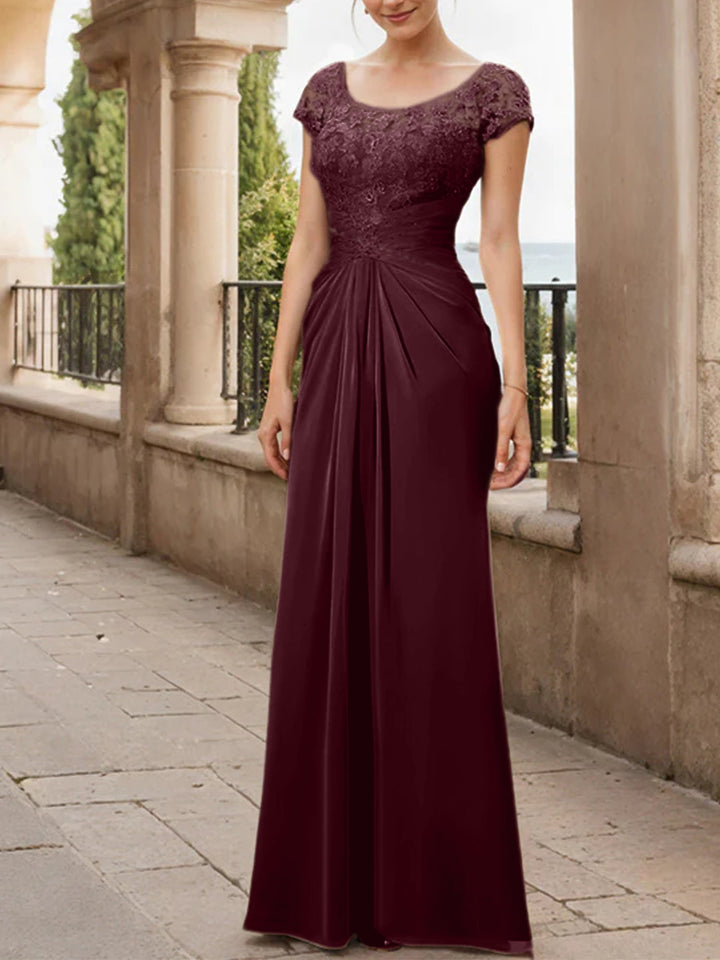 Robe de Mère de la Mariée en Mousseline de Soie, Longueur Au Sol, Fourreau/Colonne, avec Volants en Dentelle