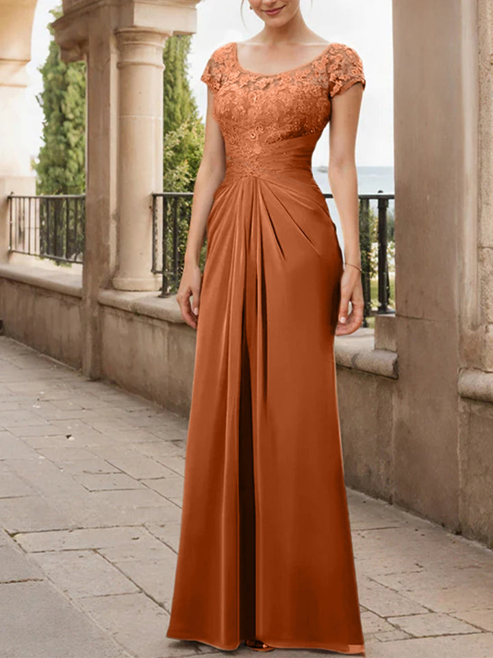 Robe de Mère de la Mariée en Mousseline de Soie, Longueur Au Sol, Fourreau/Colonne, avec Volants en Dentelle