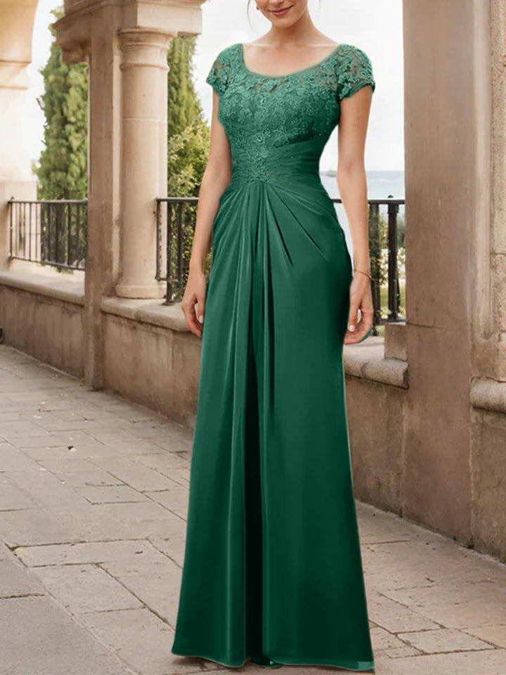 Robe de Mère de la Mariée en Mousseline de Soie, Longueur Au Sol, Fourreau/Colonne, avec Volants en Dentelle