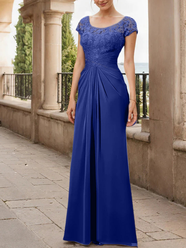 Robe de Mère de la Mariée en Mousseline de Soie, Longueur Au Sol, Fourreau/Colonne, avec Volants en Dentelle