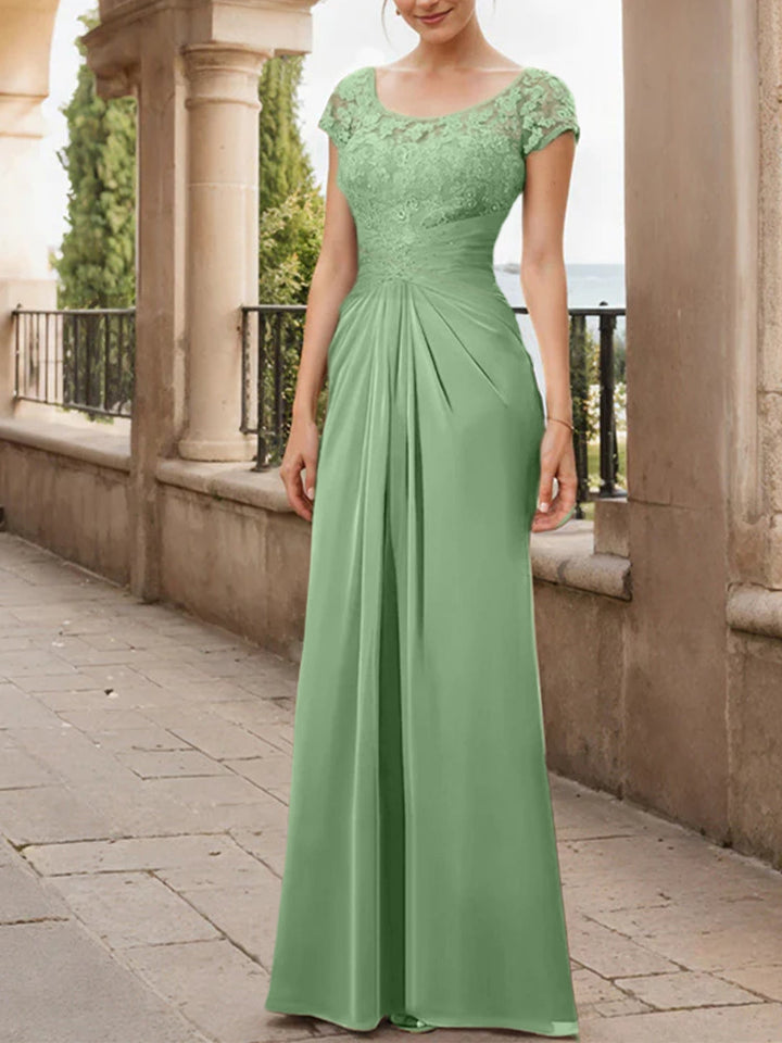 Robe de Mère de la Mariée en Mousseline de Soie, Longueur Au Sol, Fourreau/Colonne, avec Volants en Dentelle