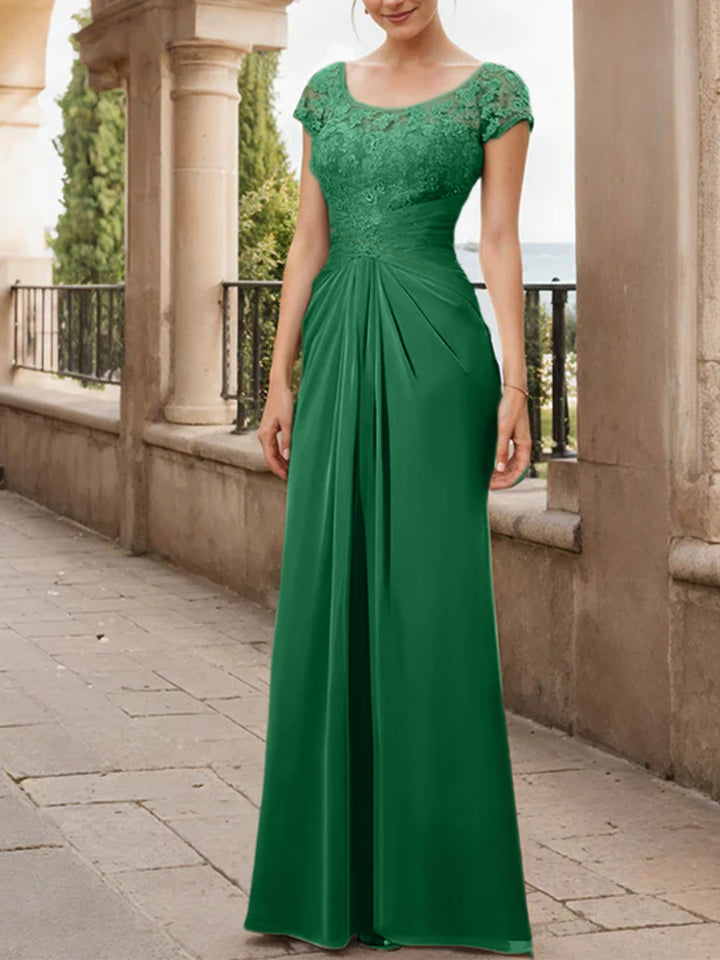 Robe de Mère de la Mariée en Mousseline de Soie, Longueur Au Sol, Fourreau/Colonne, avec Volants en Dentelle