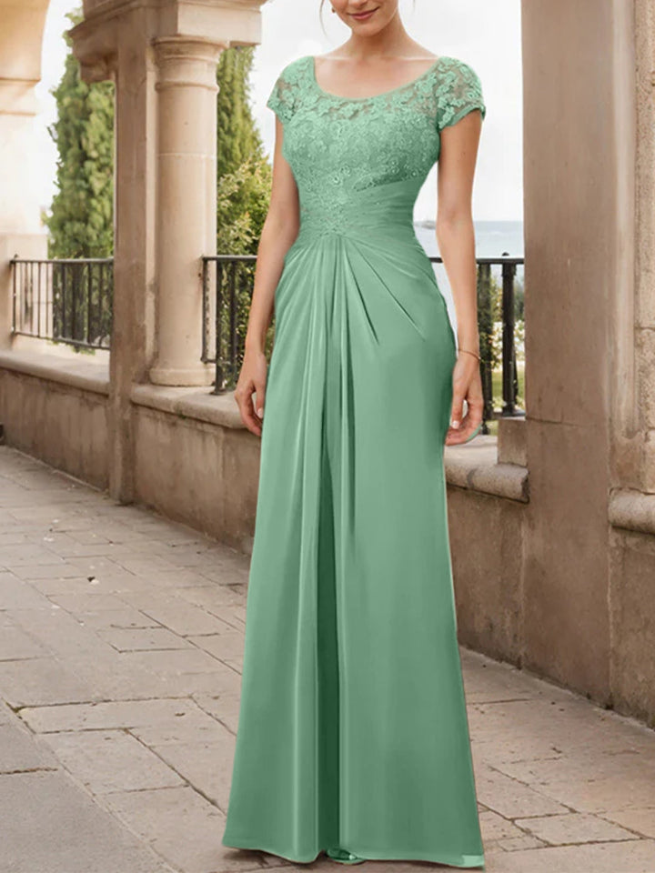 Robe de Mère de la Mariée en Mousseline de Soie, Longueur Au Sol, Fourreau/Colonne, avec Volants en Dentelle