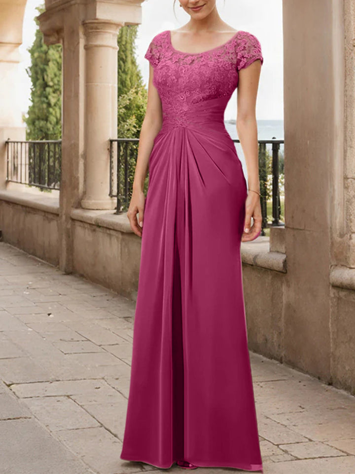 Robe de Mère de la Mariée en Mousseline de Soie, Longueur Au Sol, Fourreau/Colonne, avec Volants en Dentelle