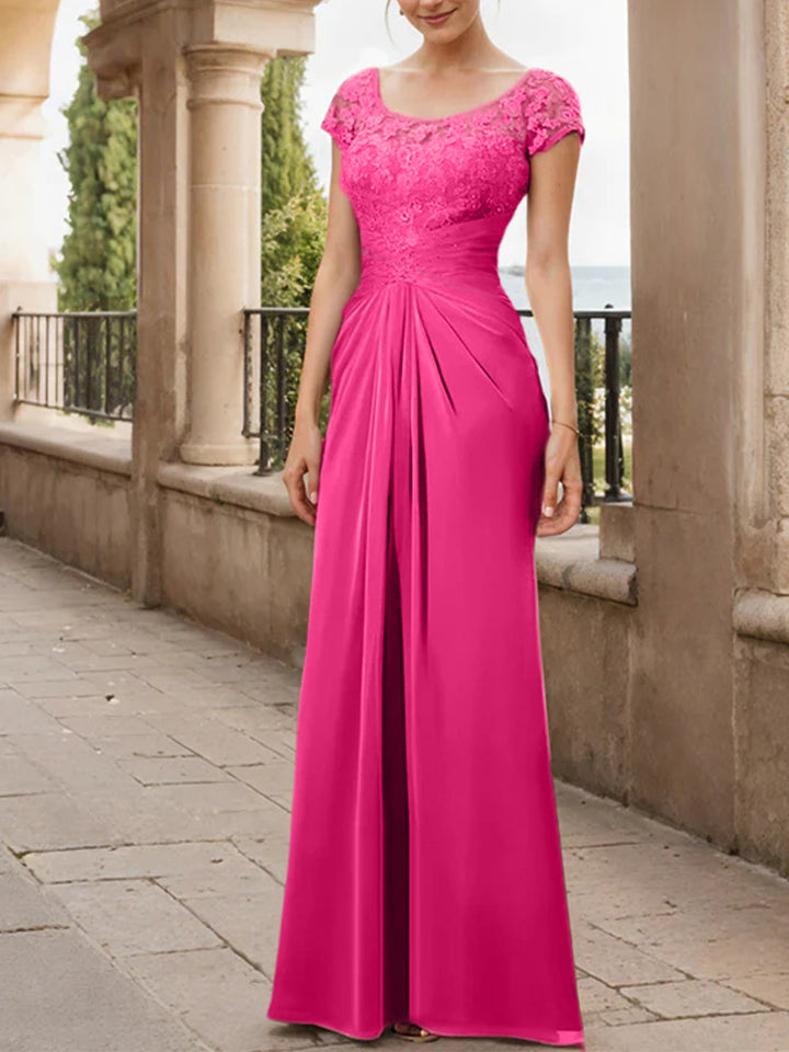 Robe de Mère de la Mariée en Mousseline de Soie, Longueur Au Sol, Fourreau/Colonne, avec Volants en Dentelle