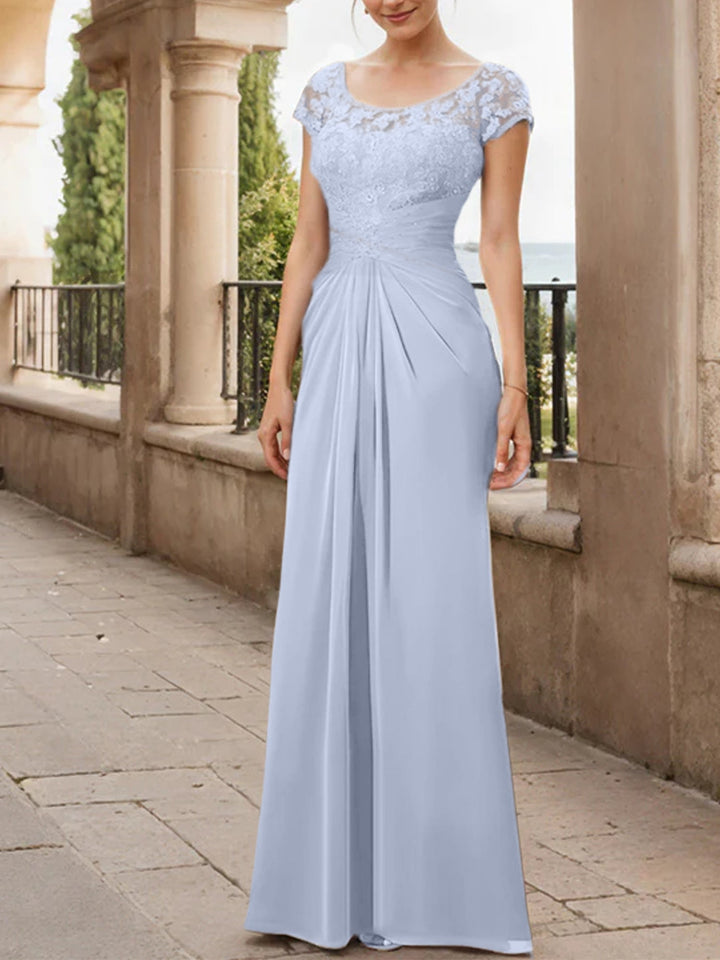 Robe de Mère de la Mariée en Mousseline de Soie, Longueur Au Sol, Fourreau/Colonne, avec Volants en Dentelle