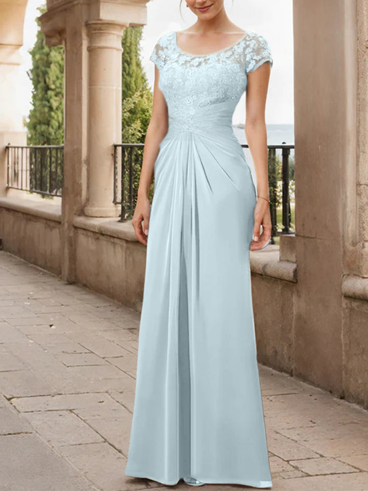 Robe de Mère de la Mariée en Mousseline de Soie, Longueur Au Sol, Fourreau/Colonne, avec Volants en Dentelle