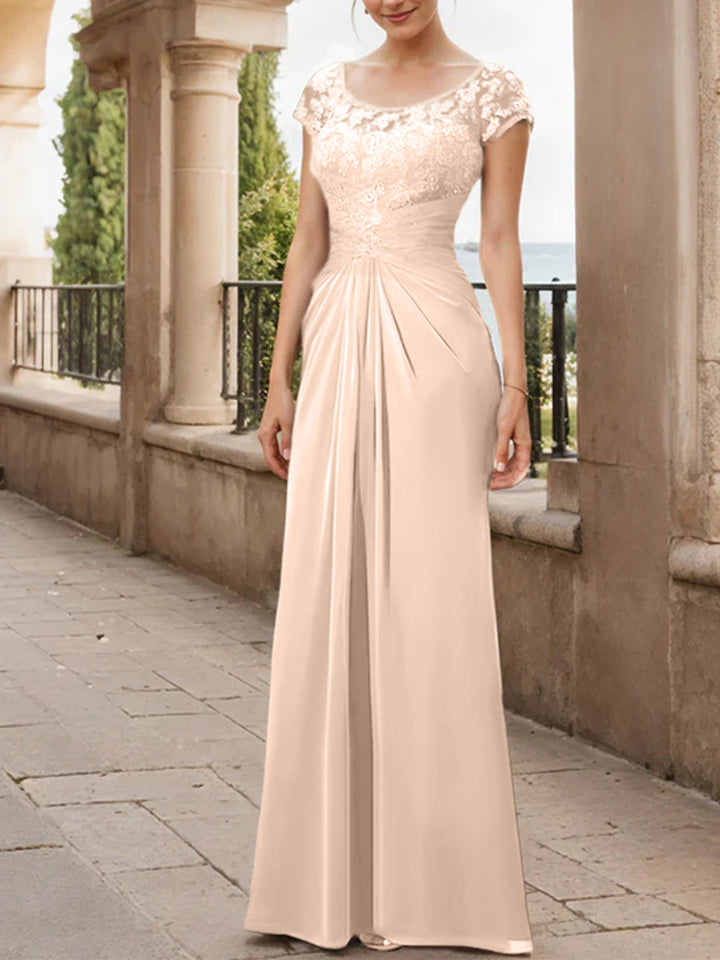 Robe de Mère de la Mariée en Mousseline de Soie, Longueur Au Sol, Fourreau/Colonne, avec Volants en Dentelle