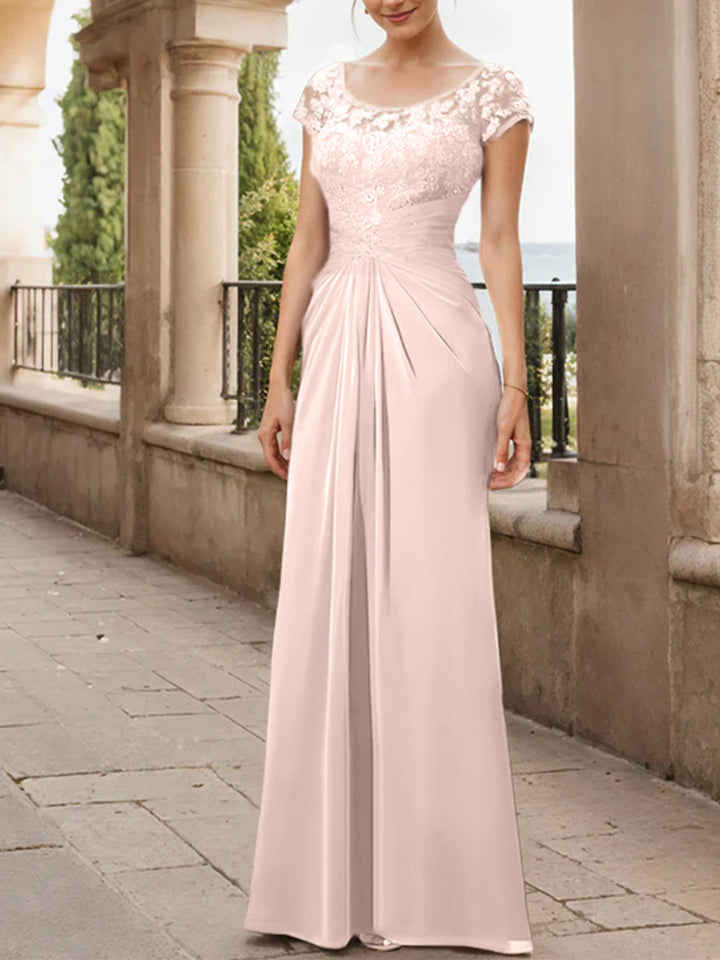 Robe de Mère de la Mariée en Mousseline de Soie, Longueur Au Sol, Fourreau/Colonne, avec Volants en Dentelle