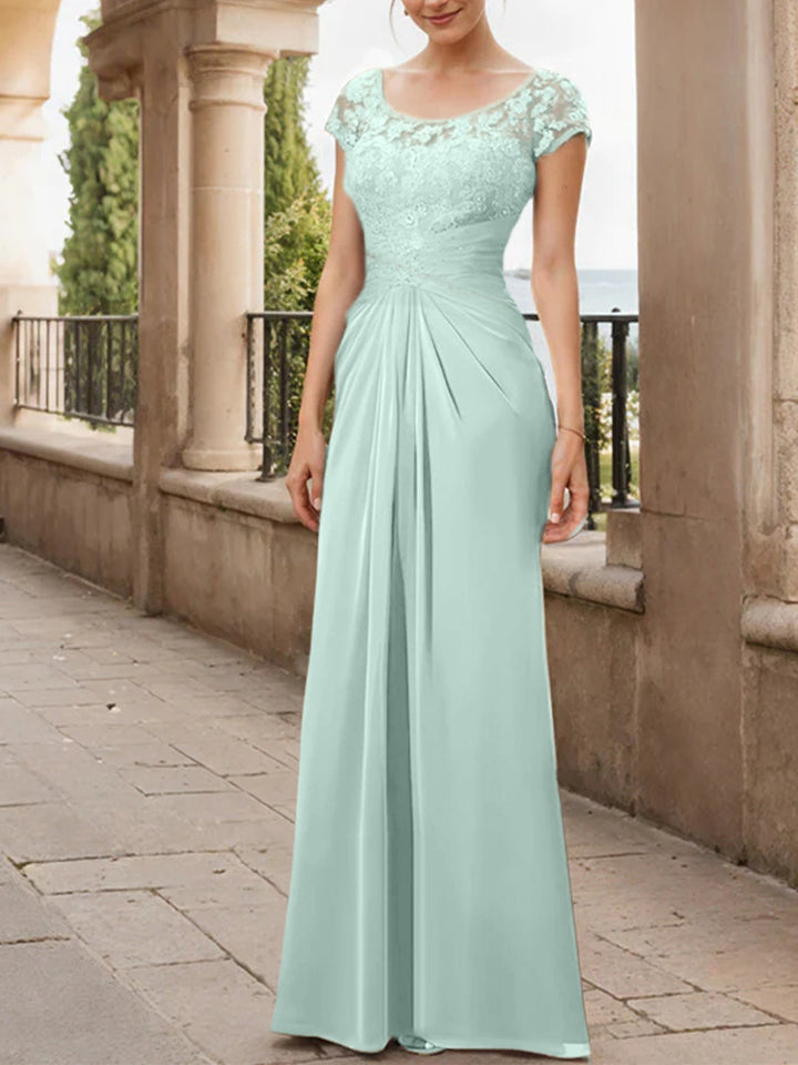 Robe de Mère de la Mariée en Mousseline de Soie, Longueur Au Sol, Fourreau/Colonne, avec Volants en Dentelle