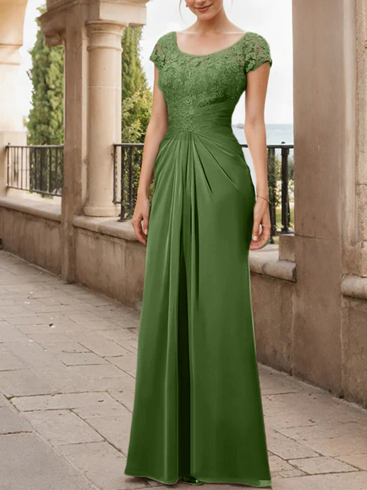 Robe de Mère de la Mariée en Mousseline de Soie, Longueur Au Sol, Fourreau/Colonne, avec Volants en Dentelle