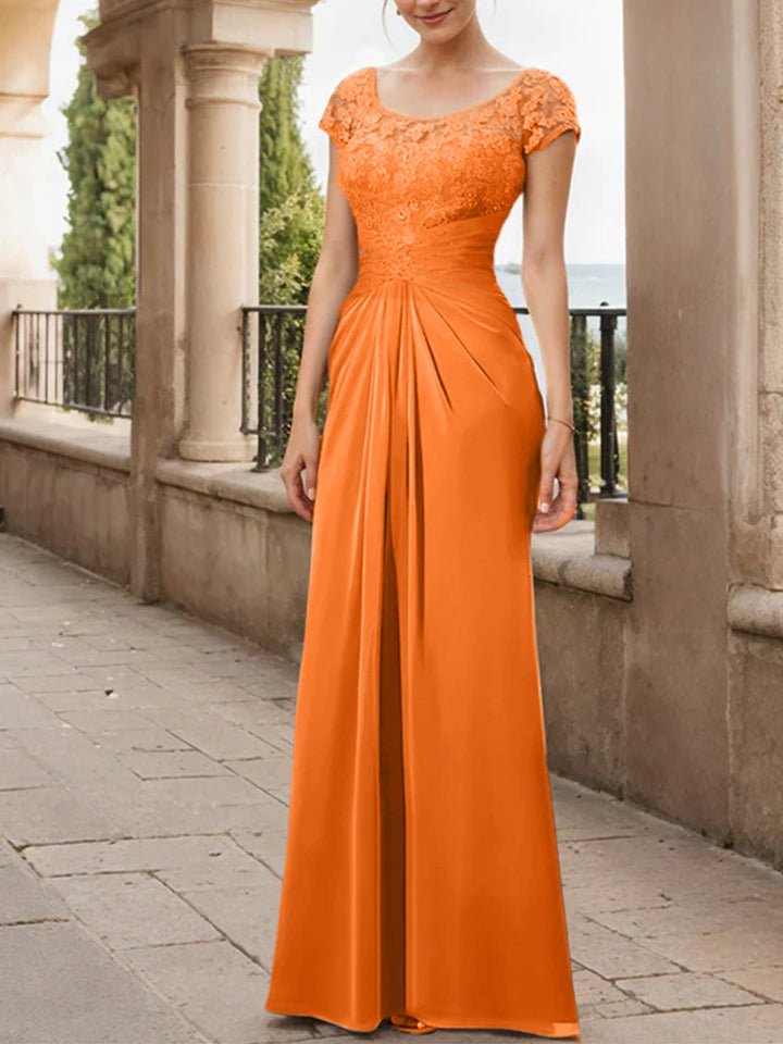 Robe de Mère de la Mariée en Mousseline de Soie, Longueur Au Sol, Fourreau/Colonne, avec Volants en Dentelle