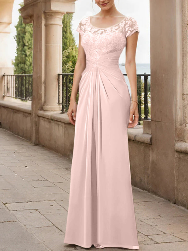 Robe de Mère de la Mariée en Mousseline de Soie, Longueur Au Sol, Fourreau/Colonne, avec Volants en Dentelle