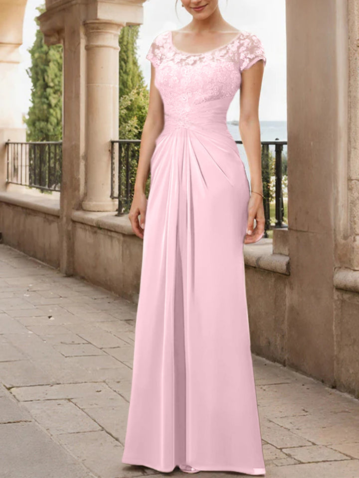 Robe de Mère de la Mariée en Mousseline de Soie, Longueur Au Sol, Fourreau/Colonne, avec Volants en Dentelle