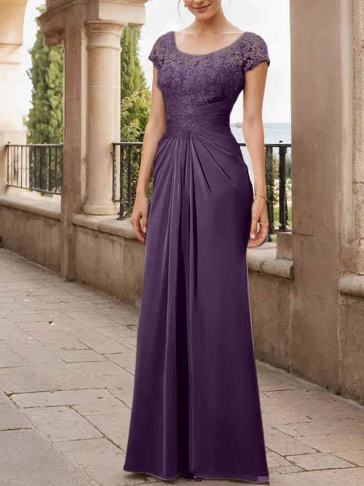 Robe de Mère de la Mariée en Mousseline de Soie, Longueur Au Sol, Fourreau/Colonne, avec Volants en Dentelle