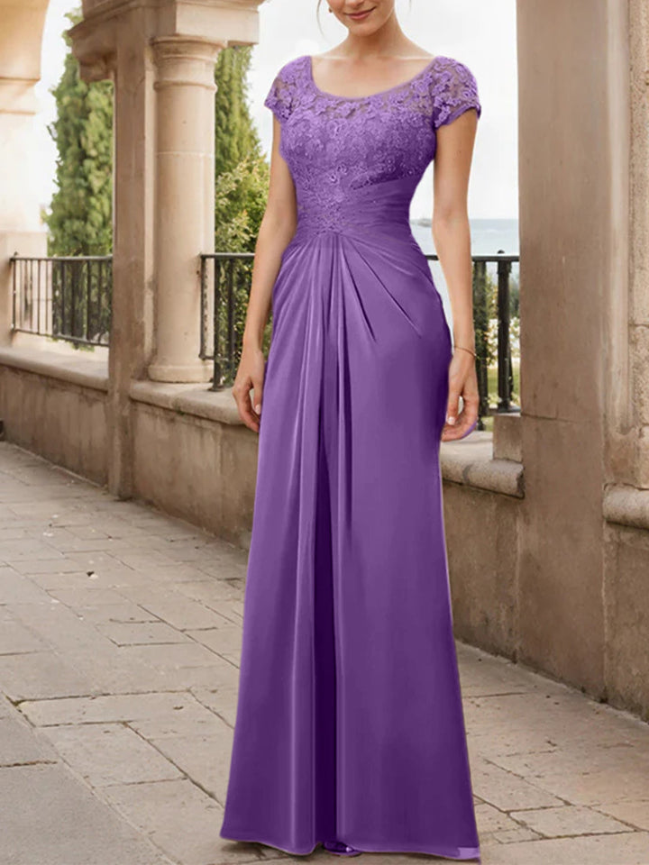 Robe de Mère de la Mariée en Mousseline de Soie, Longueur Au Sol, Fourreau/Colonne, avec Volants en Dentelle
