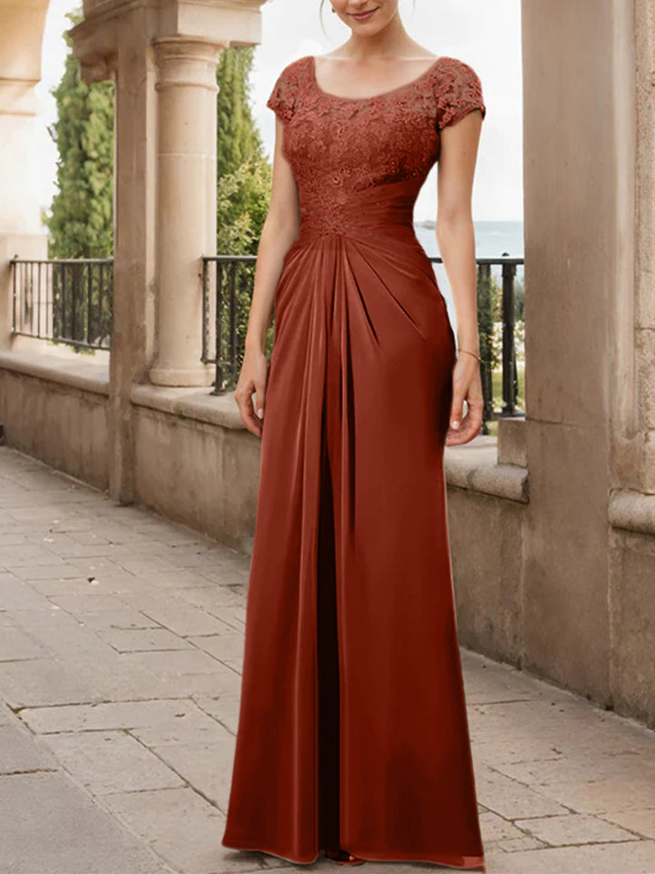 Robe de Mère de la Mariée en Mousseline de Soie, Longueur Au Sol, Fourreau/Colonne, avec Volants en Dentelle
