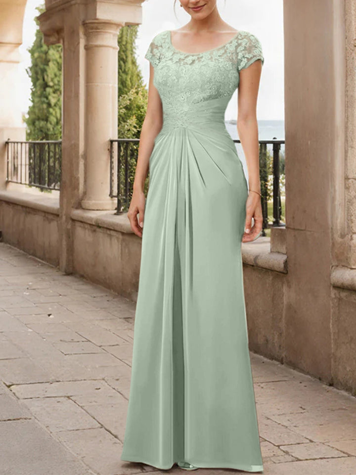 Robe de Mère de la Mariée en Mousseline de Soie, Longueur Au Sol, Fourreau/Colonne, avec Volants en Dentelle