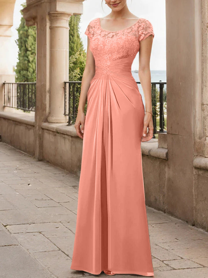 Robe de Mère de la Mariée en Mousseline de Soie, Longueur Au Sol, Fourreau/Colonne, avec Volants en Dentelle