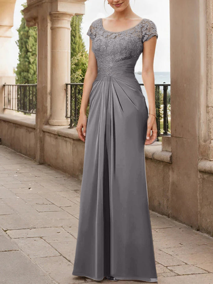 Robe de Mère de la Mariée en Mousseline de Soie, Longueur Au Sol, Fourreau/Colonne, avec Volants en Dentelle