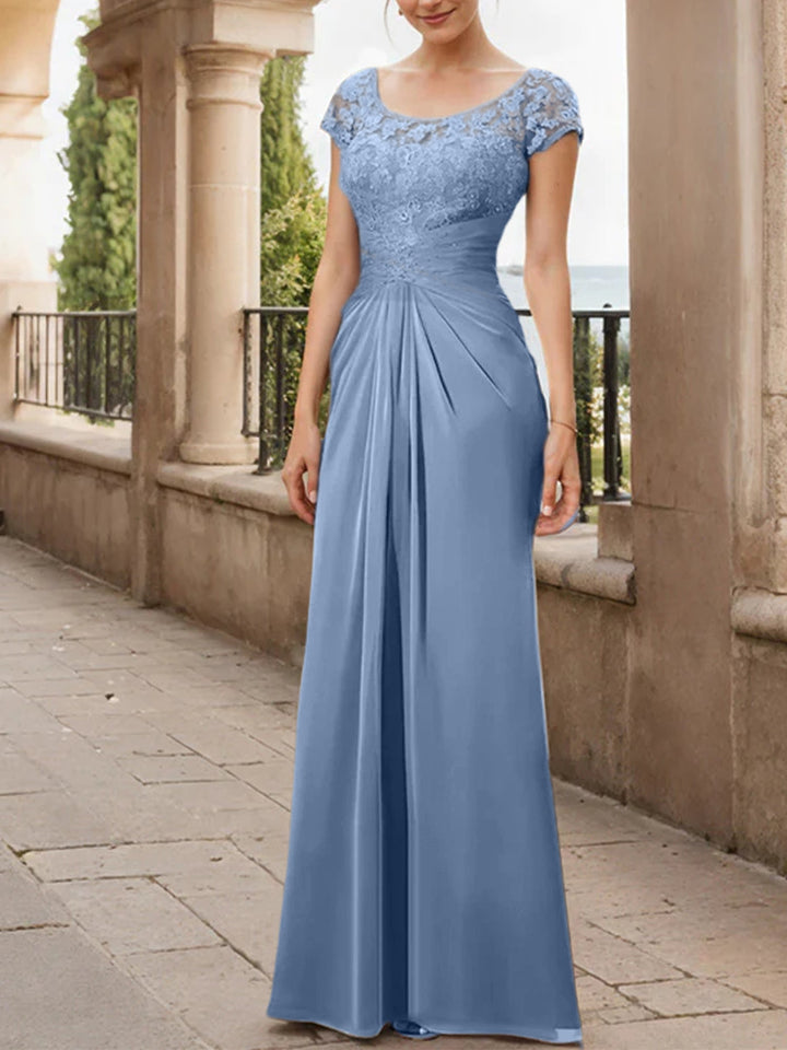 Robe de Mère de la Mariée en Mousseline de Soie, Longueur Au Sol, Fourreau/Colonne, avec Volants en Dentelle