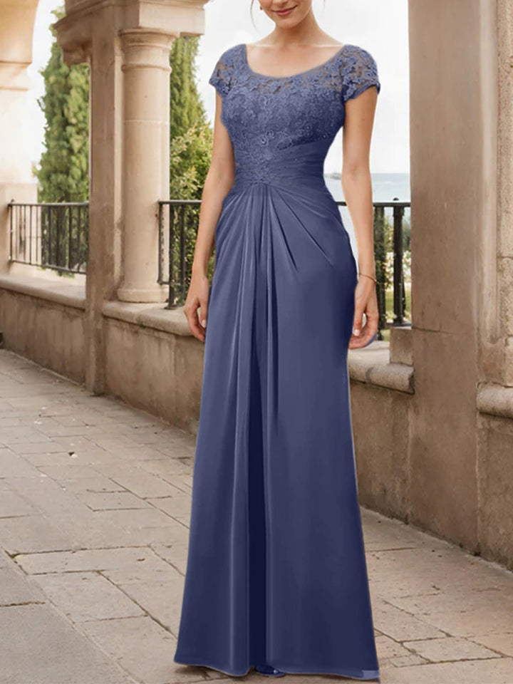 Robe de Mère de la Mariée en Mousseline de Soie, Longueur Au Sol, Fourreau/Colonne, avec Volants en Dentelle